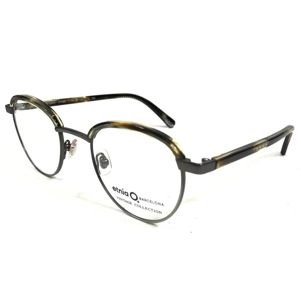 Etnia Eyeglasses Frames TETUAN HVBK Brown Tortoise Gunmetal Grey Round 47-22-135